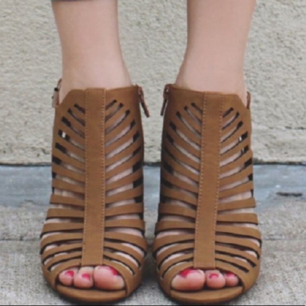 Tan strappy wedge